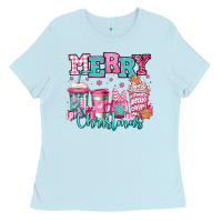 Baby Blue merry christmas pink coffee cups Ladies Tee - Jasminsmagicworld