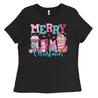 Black merry christmas pink coffee cups Ladies Tee - Jasminsmagicworld