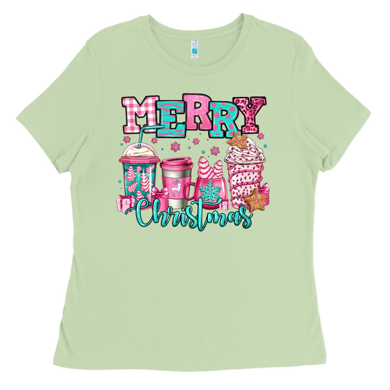 Merry Christmas Pink Coffee Cups Ladies Tee by Jasminsmagicworld | Teevron