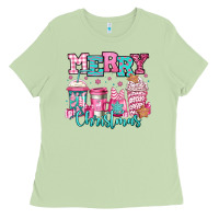 Matcha merry christmas pink coffee cups Ladies Tee - Jasminsmagicworld