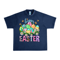 Navy Happy Easter with eggs Easter Day Urban Heavy Tee - HowdyJamesFarm