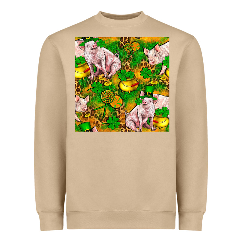 St Patricks  Day Pig With Candy And Pot Of Gold  Seamless Pattern Heavyweight Sweatshirt by FaDigitalArtStudio | Teevron