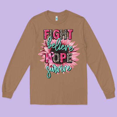 Fight Believe Hope Survive Cancer Awareness Long Sleeve Tee Designed By Cowgirlartshop