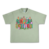 Oil Green Happy Easter with plate letters Easter Day Urban Heavy Tee - HowdyJamesFarm