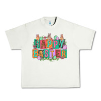 Pistachio Happy Easter with plate letters Easter Day Urban Heavy Tee - HowdyJamesFarm