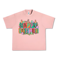 Salmon Happy Easter with plate letters Easter Day Urban Heavy Tee - HowdyJamesFarm