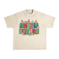 Sandshell Happy Easter with plate letters Easter Day Urban Heavy Tee - HowdyJamesFarm