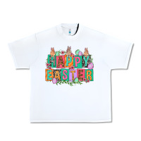 White Happy Easter with plate letters Easter Day Urban Heavy Tee - HowdyJamesFarm