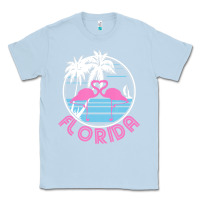 Dusty Blue Hot Trend Florida Pink Flamingo Heart 80S Retro Vintage Style Classic Tee - lanVoArt