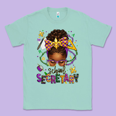 Mardi Gras School Secretary Afro Messy Bun Classic Tee Designed By Texasbilliewilder