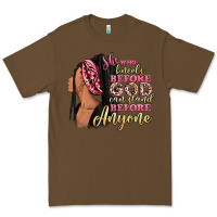 Cacao She who kneels before god can stand before anyone Premium Tee - RanaPortraitStore