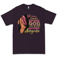 Plum She who kneels before god can stand before anyone Premium Tee - RanaPortraitStore