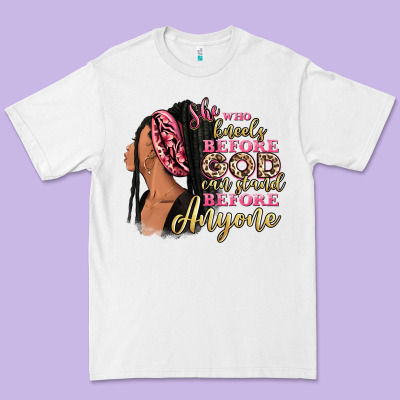 She Who Kneels Before God Can Stand Before Anyone Premium Tee Designed By Ranaportraitstore