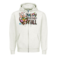 Oatmeal Heather happy easter y all Zipper Hoodie - CowhideDigitalArt