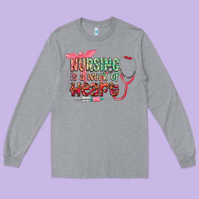 Nursing Is A Work Of Heart Long Sleeve Tee Designed By Cowgirlartshop