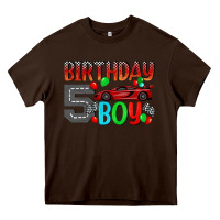 Chocolate Brown birthday boy 5 Heavy Core Tee - BundleAndBundleShop
