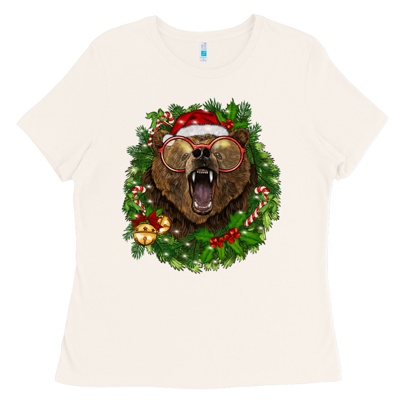 Christmas Bear  Wreath Ladies Tee by BarkalooDesign | Teevron