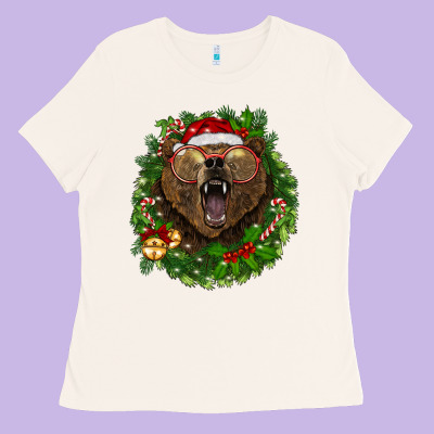 Christmas Bear  Wreath Ladies Tee Designed By Barkaloodesign