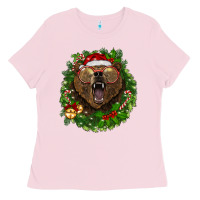 Bubblegum Pink christmas bear  wreath Ladies Tee - BarkalooDesign