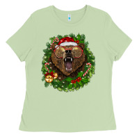 Matcha christmas bear  wreath Ladies Tee - BarkalooDesign