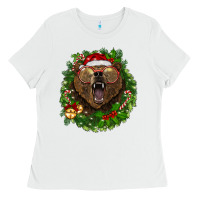 White christmas bear  wreath Ladies Tee - BarkalooDesign