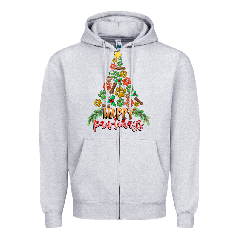 Paw Print Christmas Tree Zipper Hoodie by CowhideDigitalArt | Teevron