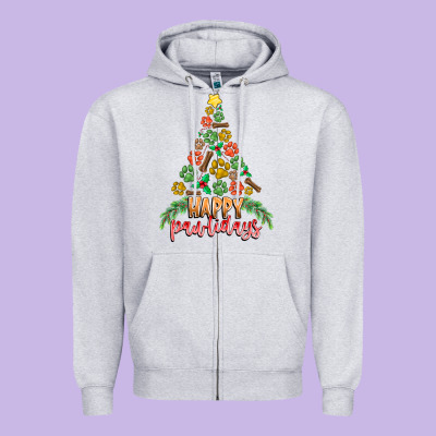 Paw Print Christmas Tree Zipper Hoodie Designed By Cowhidedigitalart