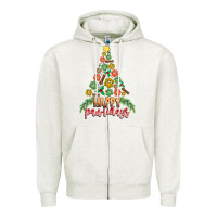 Oatmeal Heather paw print christmas tree Zipper Hoodie - CowhideDigitalArt