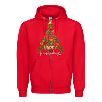 Red paw print christmas tree Zipper Hoodie - CowhideDigitalArt