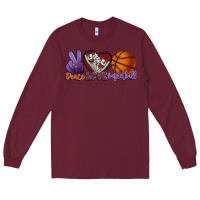Burgundy peace love basketball Long Sleeve Tee - HowdyJamesFarm