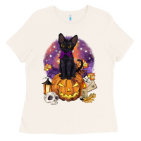 Bone halloween black cat pumpkin Ladies Tee - BarkalooDesign
