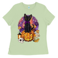 Matcha halloween black cat pumpkin Ladies Tee - BarkalooDesign