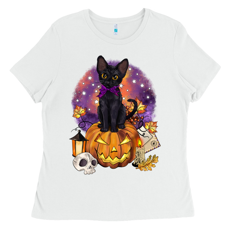 Halloween Black Cat Pumpkin Ladies Tee by BarkalooDesign | Teevron