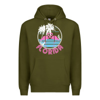 Army Green Hot Trend Florida Pink Flamingo Heart 80S Retro Vintage Style Premium Hoodie - lanVoArt