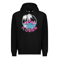 Black Hot Trend Florida Pink Flamingo Heart 80S Retro Vintage Style Premium Hoodie - lanVoArt