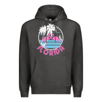 Charcoal Heather Hot Trend Florida Pink Flamingo Heart 80S Retro Vintage Style Premium Hoodie - lanVoArt