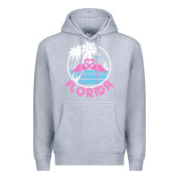 Heather Grey Hot Trend Florida Pink Flamingo Heart 80S Retro Vintage Style Premium Hoodie - lanVoArt