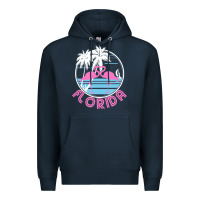 Navy Hot Trend Florida Pink Flamingo Heart 80S Retro Vintage Style Premium Hoodie - lanVoArt