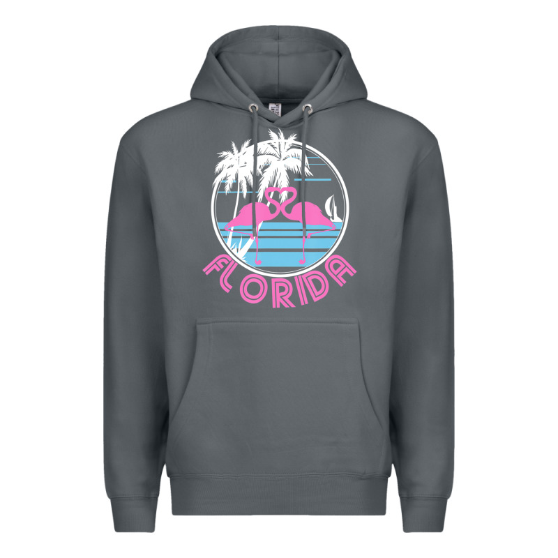 Hot Trend Florida Pink Flamingo Heart 80s Retro Vintage Style Premium Hoodie by lanVoArt | Teevron
