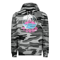 Slate Camo Hot Trend Florida Pink Flamingo Heart 80S Retro Vintage Style Premium Hoodie - lanVoArt