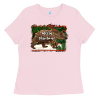 Bubblegum Pink merry christmas bear Ladies Tee - BarkalooDesign