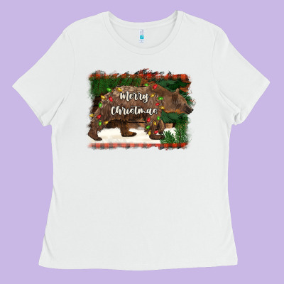Merry Christmas Bear Ladies Tee Designed By Barkaloodesign