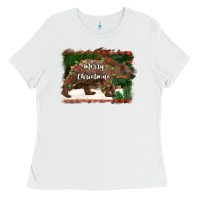 White merry christmas bear Ladies Tee - BarkalooDesign