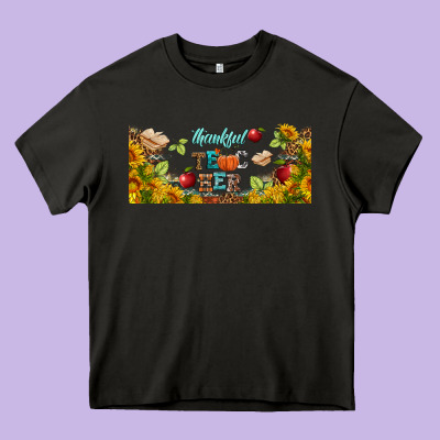 Thankful Teacher Fall Libbey Glass Heavy Core Tee Designed By Bundleandbundleshop