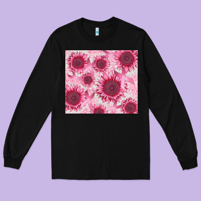 Breast Cancer Sunflower Long Sleeve Tee Designed By Cowgirlartshop