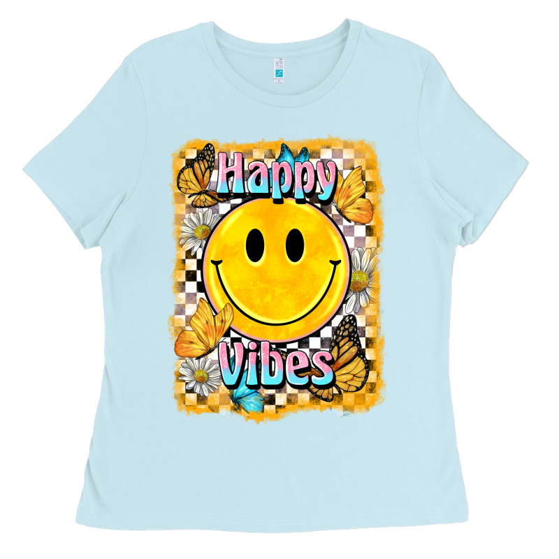 Happy Vibes Smiley Face Ladies Tee by BarkalooDesign | Teevron