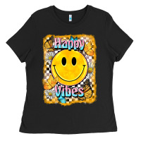 Black happy vibes smiley face Ladies Tee - BarkalooDesign