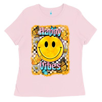 Bubblegum Pink happy vibes smiley face Ladies Tee - BarkalooDesign