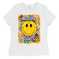White happy vibes smiley face Ladies Tee - BarkalooDesign