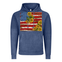 Vintage Denim American flag sunflowers with leopard Vintage Hoodie - TumblerDesignByShophia